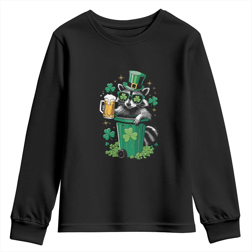 Funny St.Patrick's Day Raccoon Youth Sweatshirt Patrick Drinking Irish TS02 Black Print Your Wear