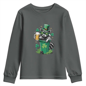 Funny St.Patrick's Day Raccoon Youth Sweatshirt Patrick Drinking Irish TS02 Dark Heather Print Your Wear