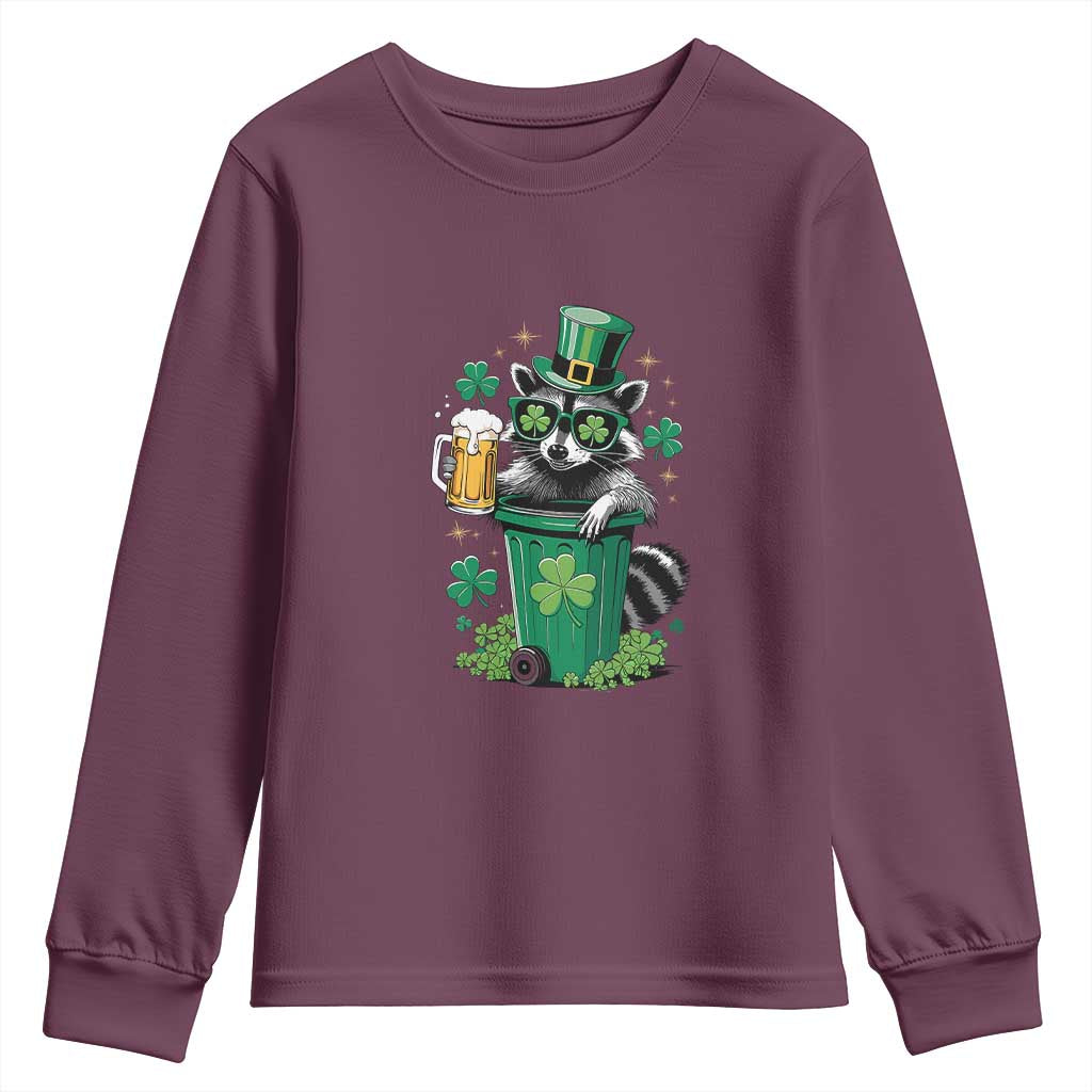 Funny St.Patrick's Day Raccoon Youth Sweatshirt Patrick Drinking Irish TS02 Maroon Print Your Wear