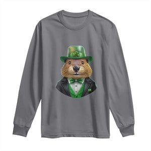 Funny Groundhog Leprechaun Long Sleeve Shirt Woodchuck Happy St Patrick's Day TS02 Charcoal Print Your Wear