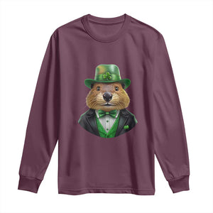 Funny Groundhog Leprechaun Long Sleeve Shirt Woodchuck Happy St Patrick's Day TS02 Maroon Print Your Wear