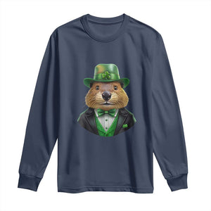 Funny Groundhog Leprechaun Long Sleeve Shirt Woodchuck Happy St Patrick's Day TS02 Navy Print Your Wear