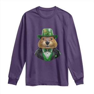 Funny Groundhog Leprechaun Long Sleeve Shirt Woodchuck Happy St Patrick's Day TS02 Purple Print Your Wear