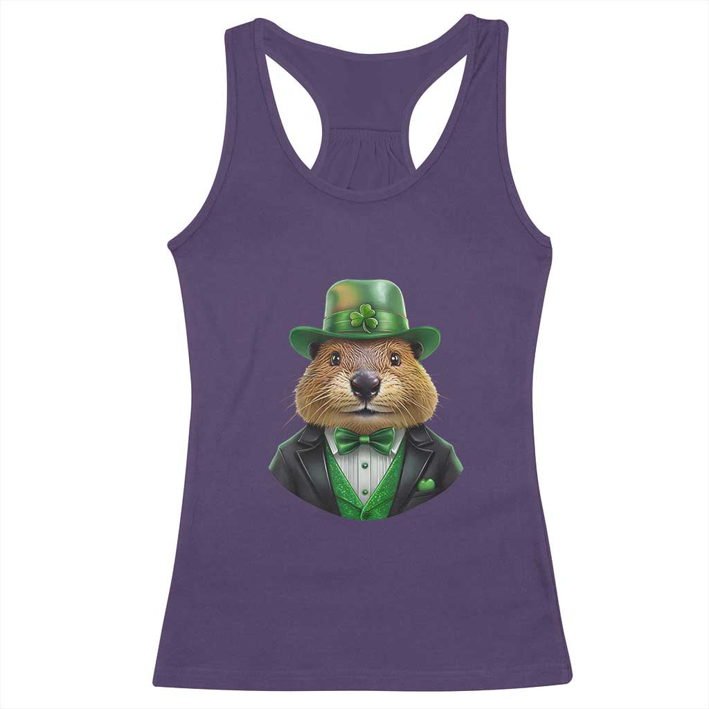 Funny Groundhog Leprechaun Racerback Tank Top Woodchuck Happy St Patrick's Day TS02 Purple Print Your Wear