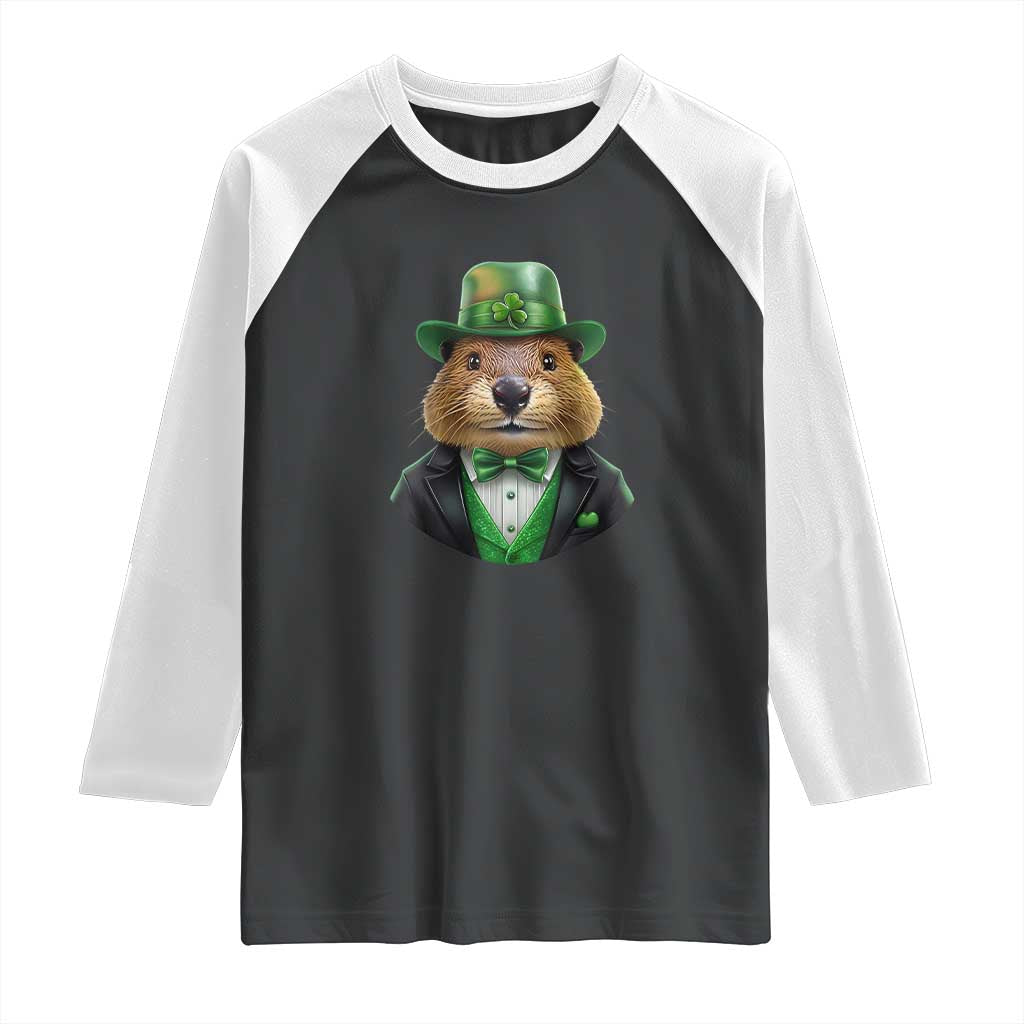 Funny Groundhog Leprechaun Raglan Shirt Woodchuck Happy St Patrick's Day TS02 Black White Print Your Wear