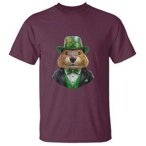 Funny Groundhog Leprechaun T Shirt Woodchuck Happy St Patrick's Day TS02 Maroon Print Your Wear