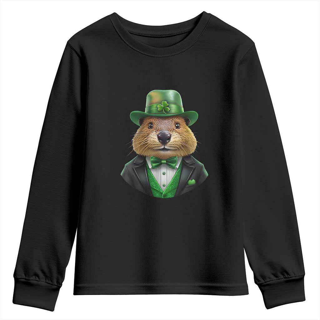Funny Groundhog Leprechaun Youth Sweatshirt Woodchuck Happy St Patrick's Day TS02 Black Print Your Wear