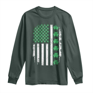 American Shamrock Flag Long Sleeve Shirt Lucky St Patricks Day TS02 Dark Forest Green Print Your Wear