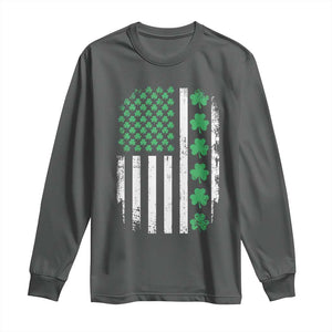 American Shamrock Flag Long Sleeve Shirt Lucky St Patricks Day TS02 Dark Heather Print Your Wear