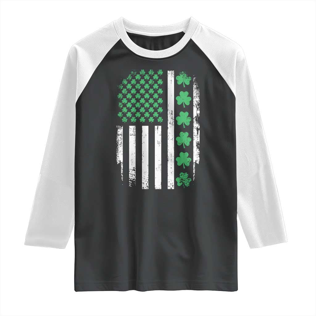 American Shamrock Flag Raglan Shirt Lucky St Patricks Day TS02 Black White Print Your Wear