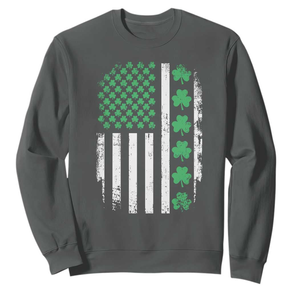 American Shamrock Flag Sweatshirt Lucky St Patricks Day TS02 Dark Heather Print Your Wear