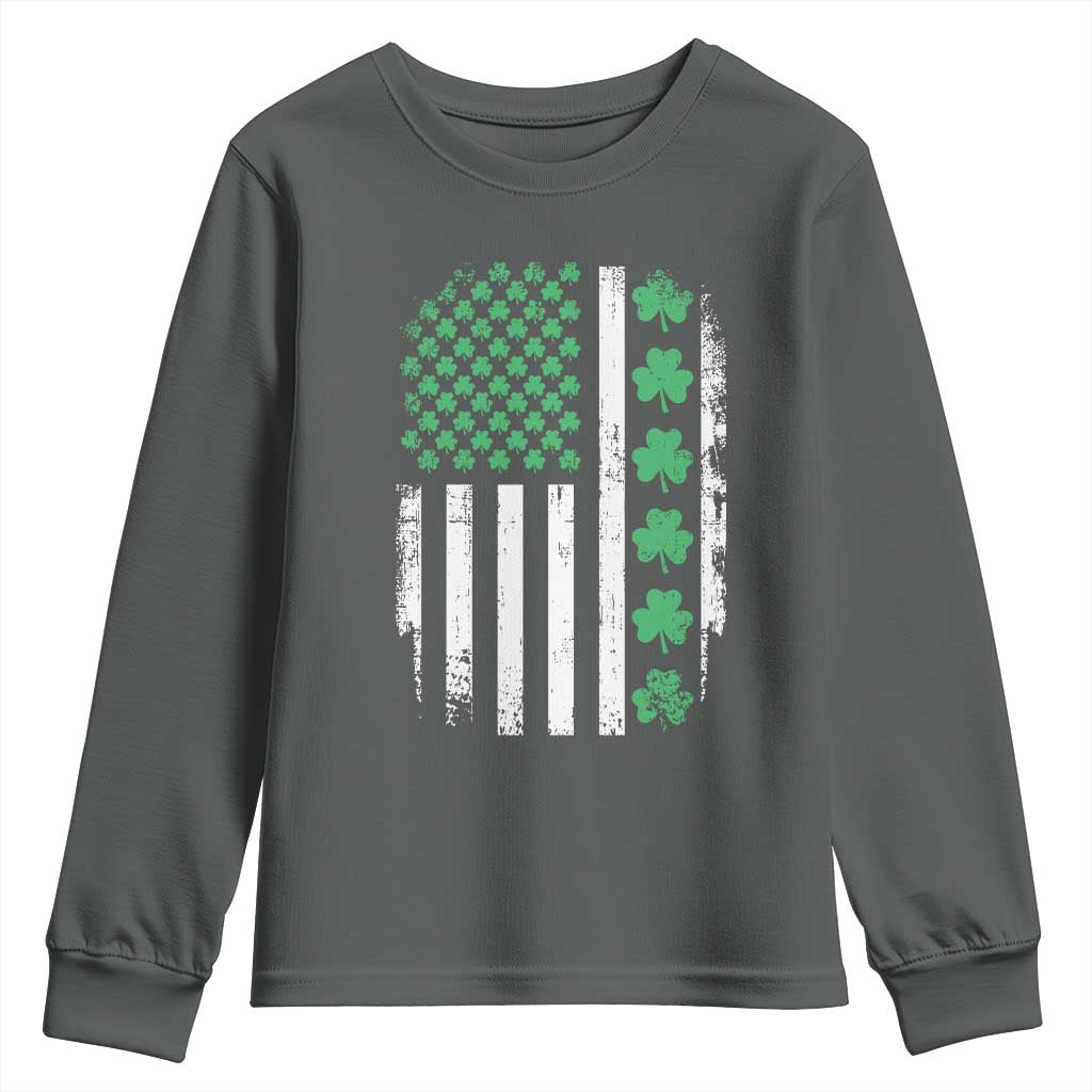 American Shamrock Flag Youth Sweatshirt Lucky St Patricks Day TS02 Dark Heather Print Your Wear
