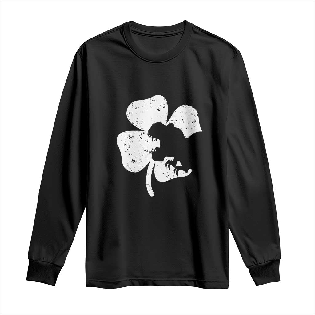 St Patricks Day Dinosaur Rex Long Sleeve Shirt Dino in Lucky Shamrock TS02 Black Print Your Wear