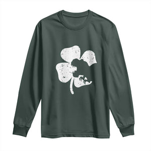 St Patricks Day Dinosaur Rex Long Sleeve Shirt Dino in Lucky Shamrock TS02 Dark Forest Green Print Your Wear