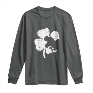 St Patricks Day Dinosaur Rex Long Sleeve Shirt Dino in Lucky Shamrock TS02 Dark Heather Print Your Wear