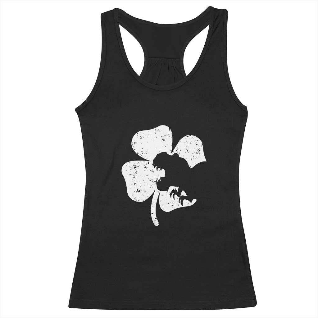 St Patricks Day Dinosaur Rex Racerback Tank Top Dino in Lucky Shamrock TS02 Black Print Your Wear