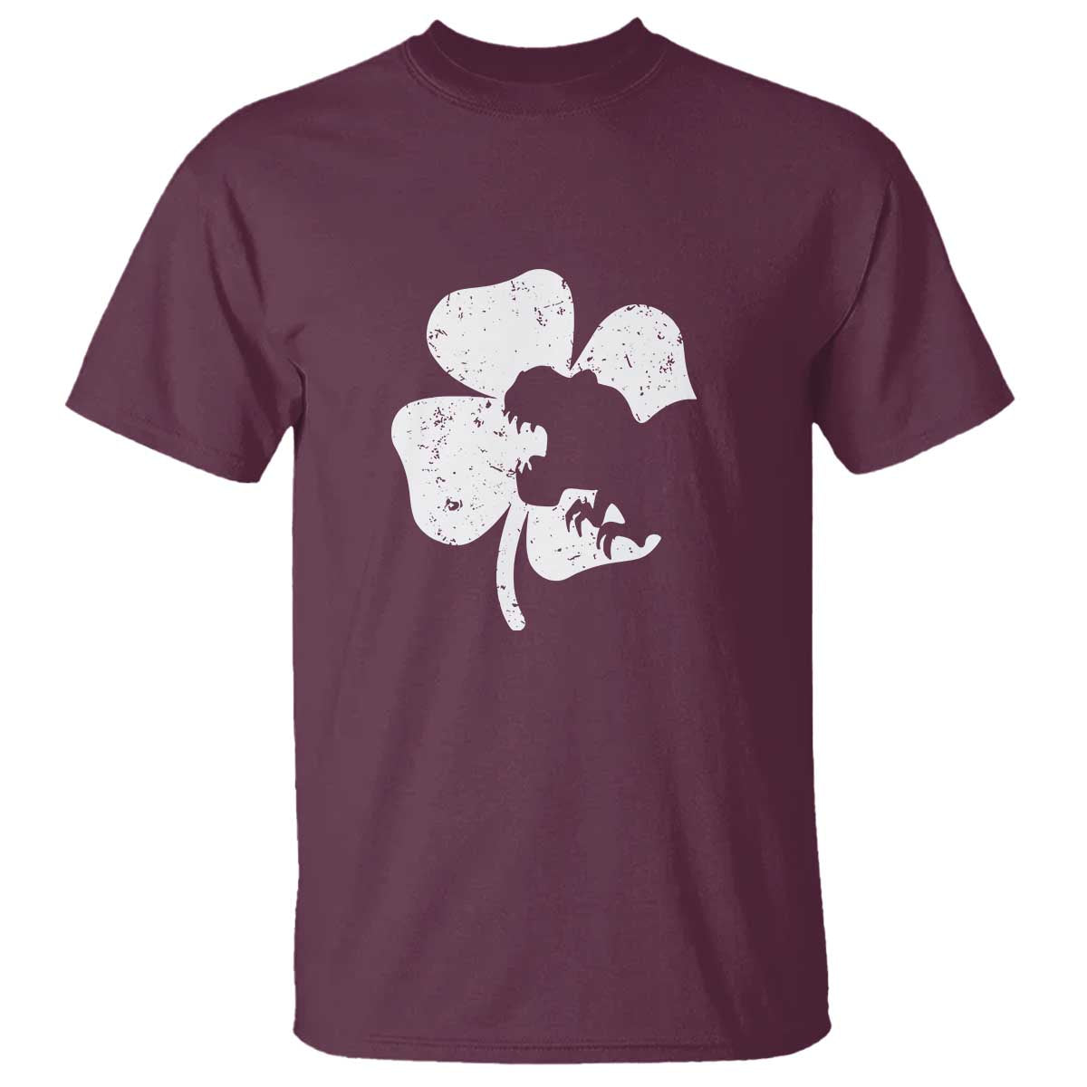 St Patricks Day Dinosaur Rex T Shirt Dino in Lucky Shamrock TS02 Maroon Print Your Wear