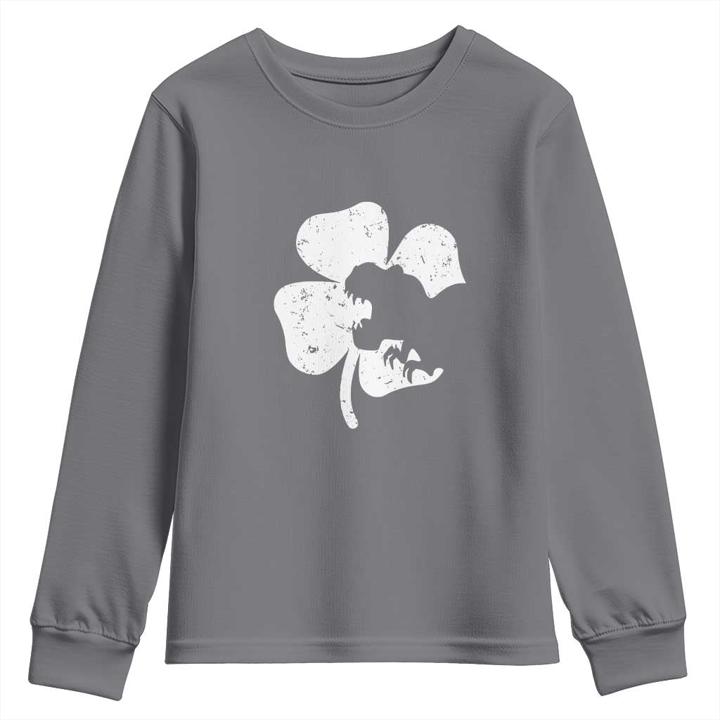 St Patricks Day Dinosaur Rex Youth Sweatshirt Dino in Lucky Shamrock TS02 Charcoal Print Your Wear