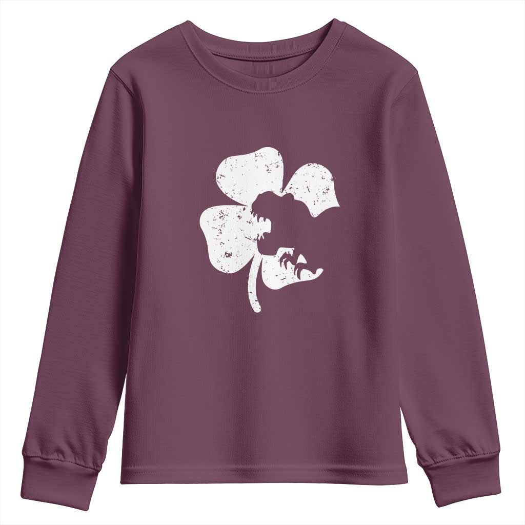 St Patricks Day Dinosaur Rex Youth Sweatshirt Dino in Lucky Shamrock TS02 Maroon Print Your Wear