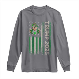 Funny St Patrick's Day Trump 2025 Long Sleeve Shirt Beer Drinking Day American Flag Vintage TS02 Charcoal Print Your Wear