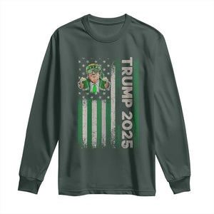 Funny St Patrick's Day Trump 2025 Long Sleeve Shirt Beer Drinking Day American Flag Vintage TS02 Dark Forest Green Print Your Wear