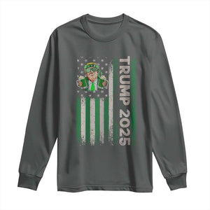 Funny St Patrick's Day Trump 2025 Long Sleeve Shirt Beer Drinking Day American Flag Vintage TS02 Dark Heather Print Your Wear