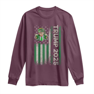 Funny St Patrick's Day Trump 2025 Long Sleeve Shirt Beer Drinking Day American Flag Vintage TS02 Maroon Print Your Wear