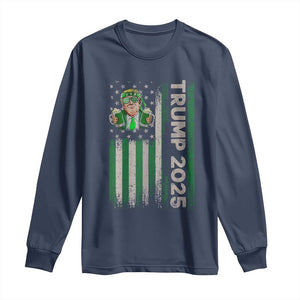 Funny St Patrick's Day Trump 2025 Long Sleeve Shirt Beer Drinking Day American Flag Vintage TS02 Navy Print Your Wear