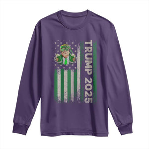 Funny St Patrick's Day Trump 2025 Long Sleeve Shirt Beer Drinking Day American Flag Vintage TS02 Purple Print Your Wear