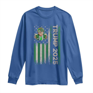 Funny St Patrick's Day Trump 2025 Long Sleeve Shirt Beer Drinking Day American Flag Vintage TS02 Royal Blue Print Your Wear