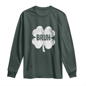 Funny St Patricks Day Bruh Long Sleeve Shirt Lucky Shamrock Vintage TS02 Dark Forest Green Print Your Wear