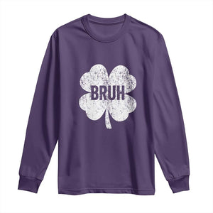 Funny St Patricks Day Bruh Long Sleeve Shirt Lucky Shamrock Vintage TS02 Purple Print Your Wear