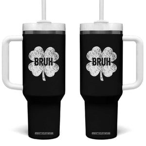 Funny St Patricks Day Bruh Tumbler With Handle Lucky Shamrock Vintage TS02 One Size: 40 oz Black Print Your Wear