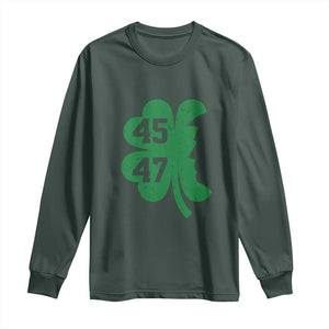 Funny St Patrick's Day Trump 45 47 Long Sleeve Shirt US President Lucky Shamrock TS02 Dark Forest Green Print Your Wear