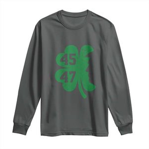 Funny St Patrick's Day Trump 45 47 Long Sleeve Shirt US President Lucky Shamrock TS02 Dark Heather Print Your Wear