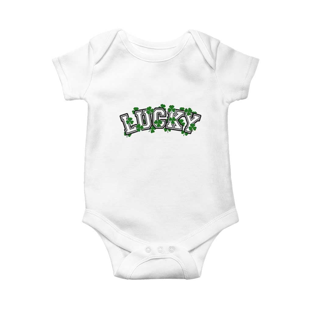 St Patricks Day Lucky Shamrock Baby Onesie Vintage Minimalist TS02 White Print Your Wear