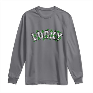 St Patricks Day Lucky Shamrock Long Sleeve Shirt Vintage Minimalist TS02 Charcoal Print Your Wear