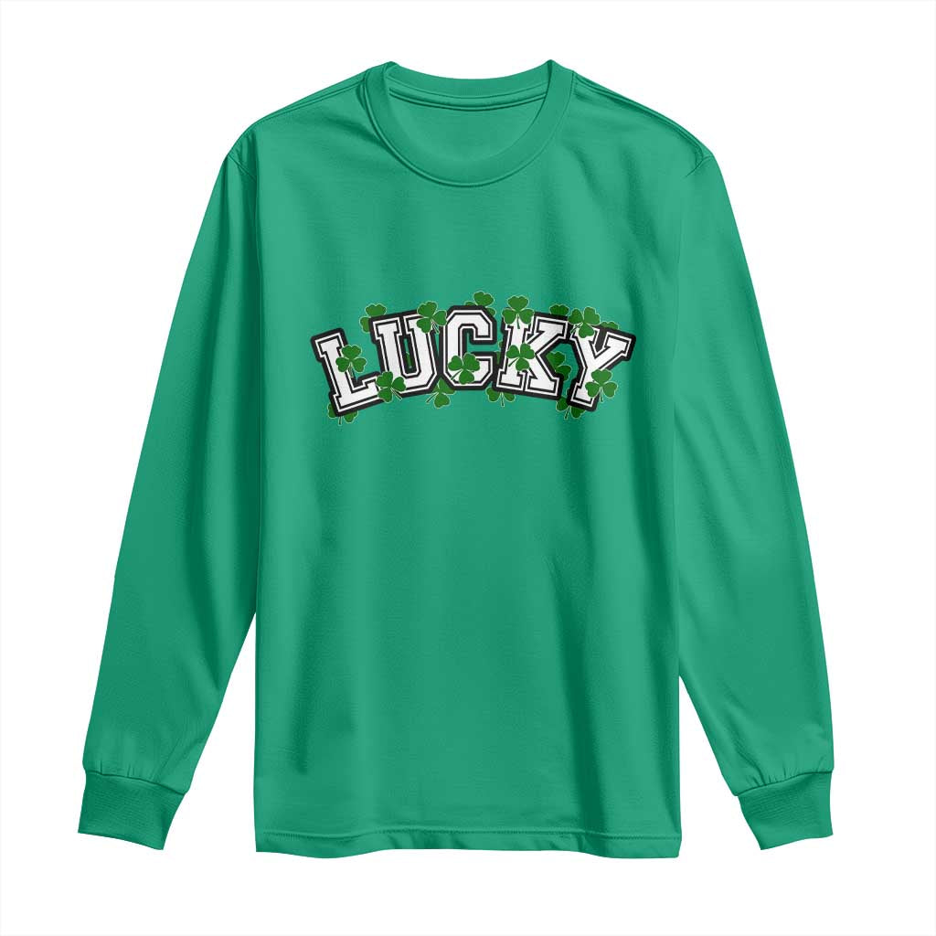 St Patricks Day Lucky Shamrock Long Sleeve Shirt Vintage Minimalist TS02 Irish Green Print Your Wear