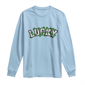 St Patricks Day Lucky Shamrock Long Sleeve Shirt Vintage Minimalist TS02 Light Blue Print Your Wear