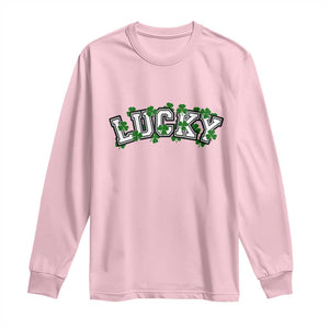 St Patricks Day Lucky Shamrock Long Sleeve Shirt Vintage Minimalist TS02 Light Pink Print Your Wear