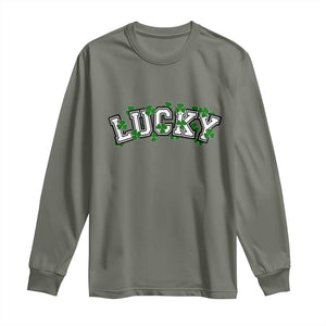 St Patricks Day Lucky Shamrock Long Sleeve Shirt Vintage Minimalist TS02 Military Green Print Your Wear