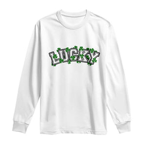 St Patricks Day Lucky Shamrock Long Sleeve Shirt Vintage Minimalist TS02 White Print Your Wear