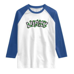St Patricks Day Lucky Shamrock Raglan Shirt Vintage Minimalist TS02 White Royal Print Your Wear