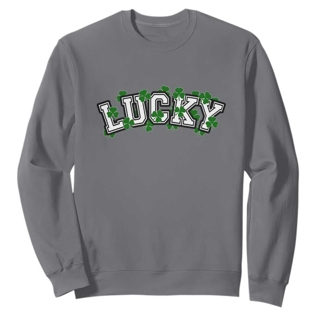 St Patricks Day Lucky Shamrock Sweatshirt Vintage Minimalist TS02 Charcoal Print Your Wear