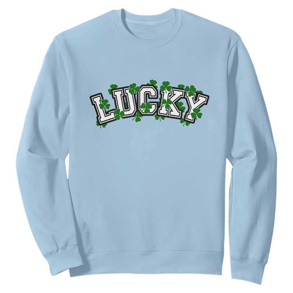St Patricks Day Lucky Shamrock Sweatshirt Vintage Minimalist TS02 Light Blue Print Your Wear