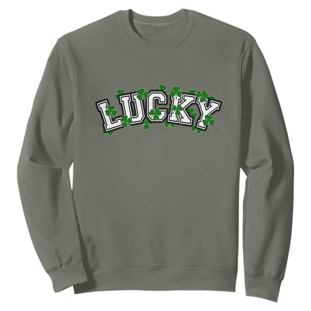 St Patricks Day Lucky Shamrock Sweatshirt Vintage Minimalist TS02 Military Green Print Your Wear