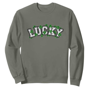 St Patricks Day Lucky Shamrock Sweatshirt Vintage Minimalist TS02 Military Green Print Your Wear
