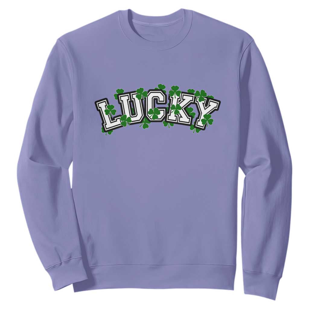 St Patricks Day Lucky Shamrock Sweatshirt Vintage Minimalist TS02 Violet Print Your Wear