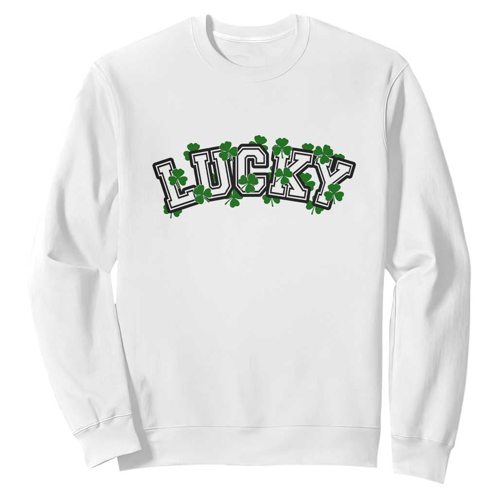 St Patricks Day Lucky Shamrock Sweatshirt Vintage Minimalist TS02 White Print Your Wear