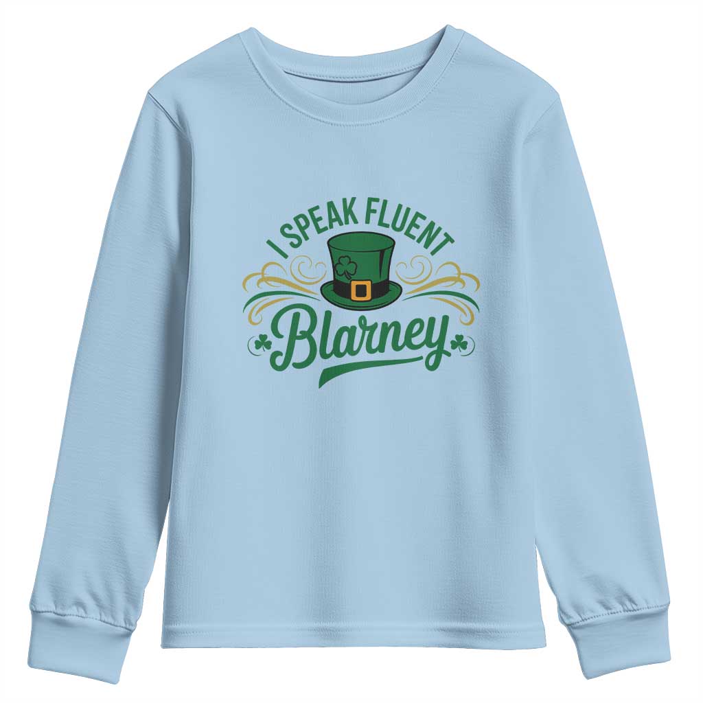 I Speak The Blarney Youth Sweatshirt Funny Irish St. Patricks Day TS02 Light Blue Print Your Wear